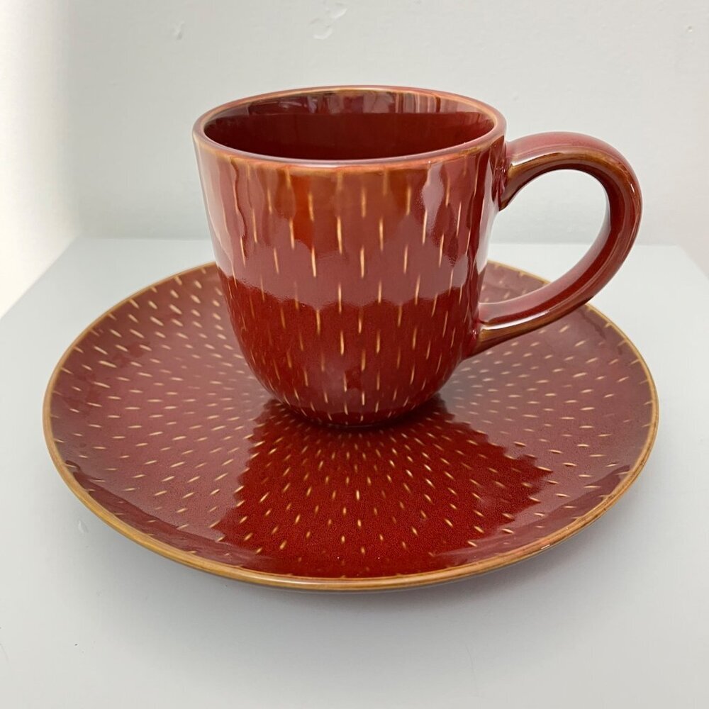 Salad‎ Plate and Mug Stitch Brick Red  by Ruff Hewn